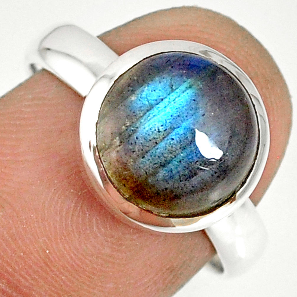 925 silver 5.05cts natural blue labradorite round solitaire ring size 7.5 r77624