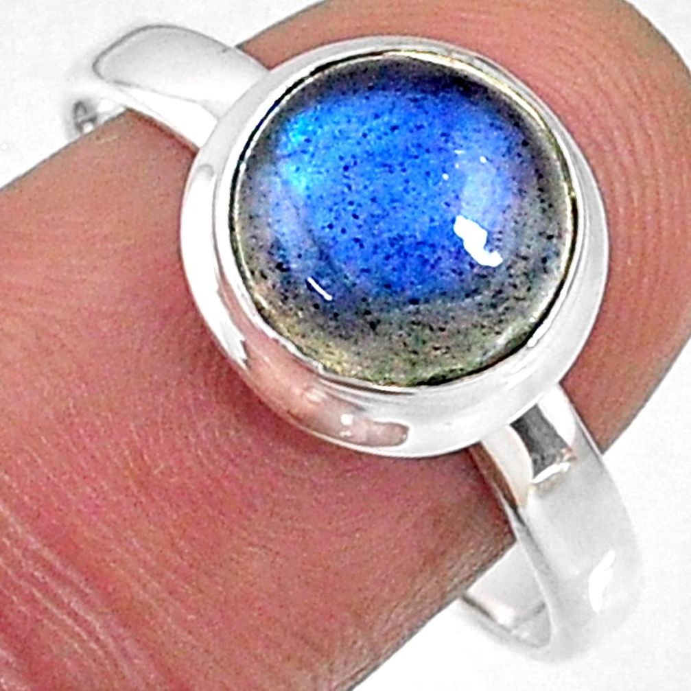 925 silver 4.40cts natural blue labradorite round solitaire ring size 10 r66397