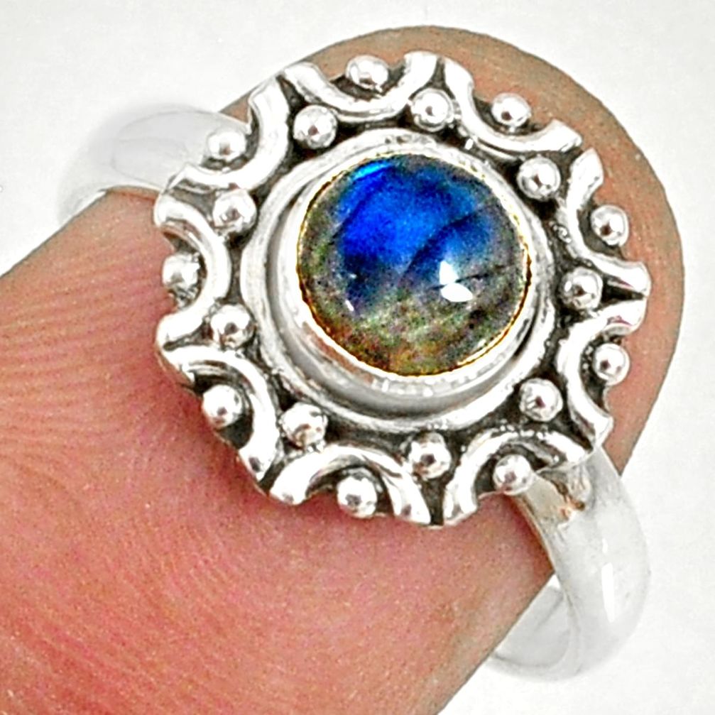 925 silver 1.29cts natural blue labradorite round solitaire ring size 7 r82131