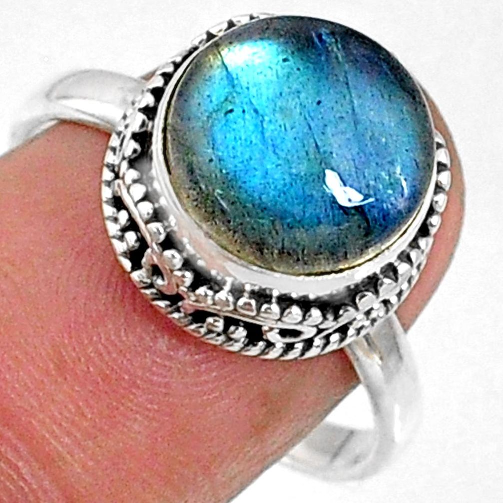 925 silver 5.56cts natural blue labradorite round solitaire ring size 8 r66404