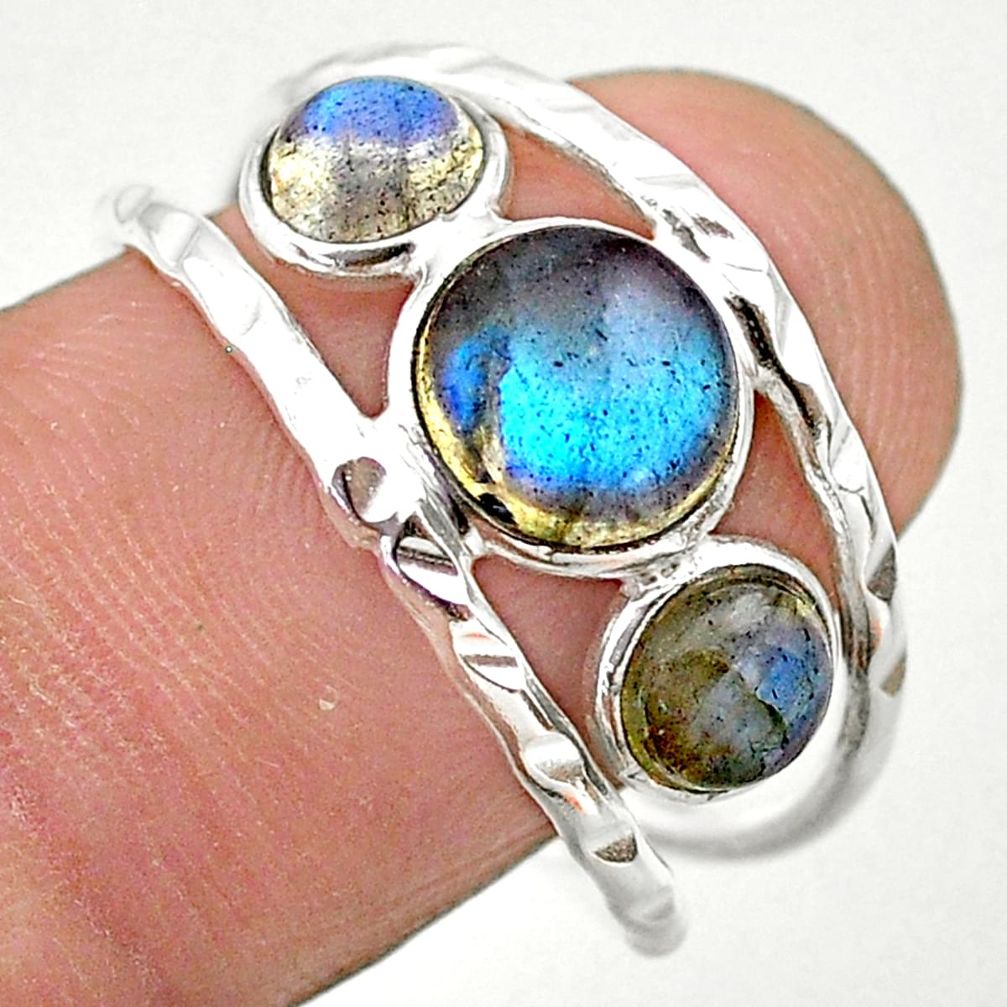 925 silver 4.18cts natural blue labradorite round solitaire ring size 8.5 t26757