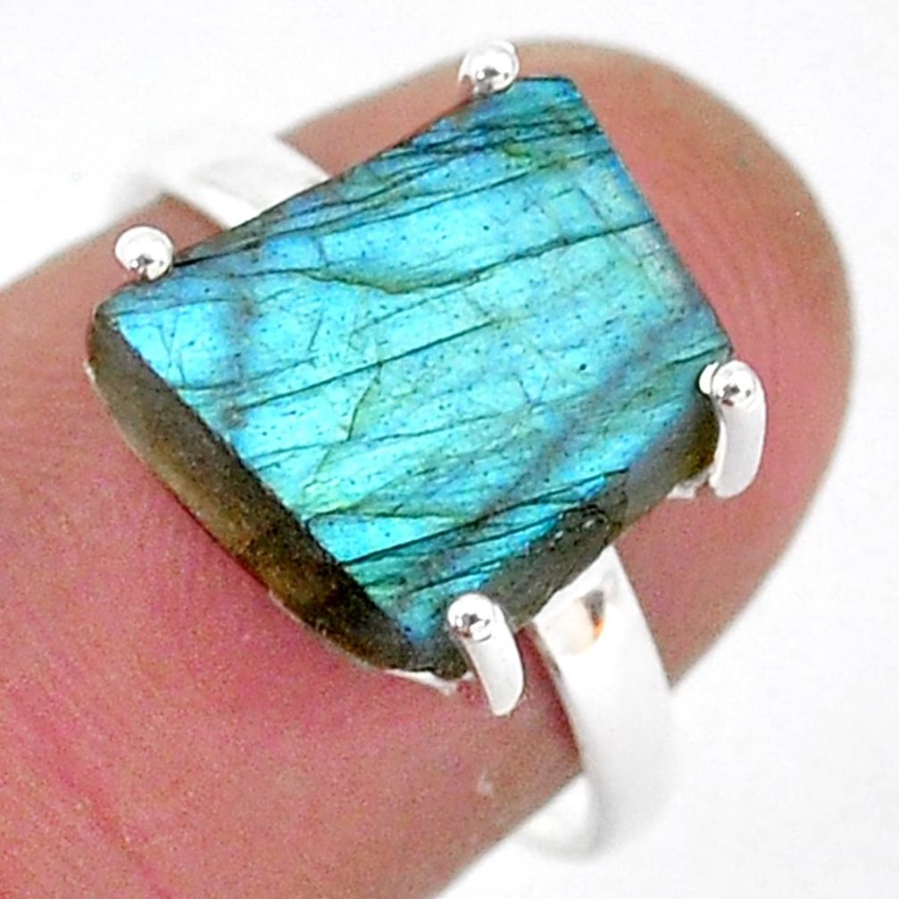 925 silver 6.73cts natural blue labradorite slice solitaire ring size 7 r95489