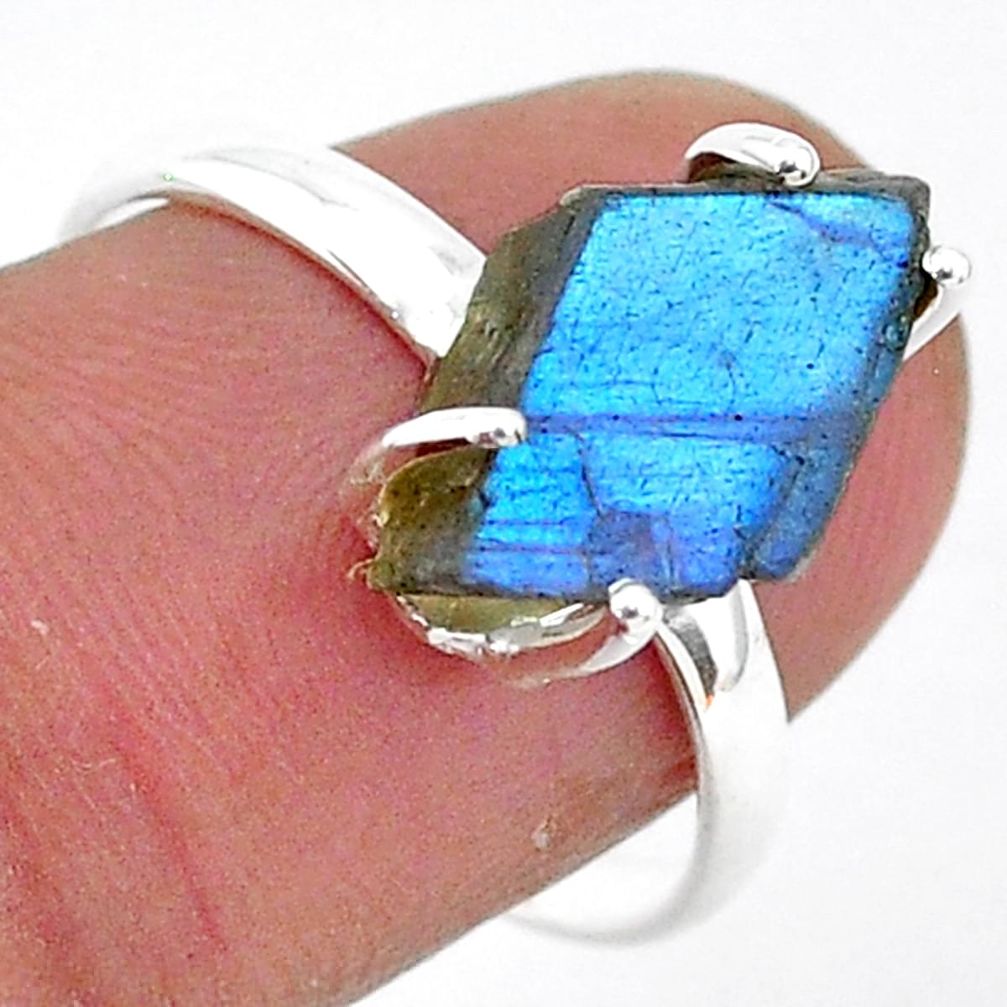 925 silver 5.96cts natural blue labradorite slice solitaire ring size 8 r95494