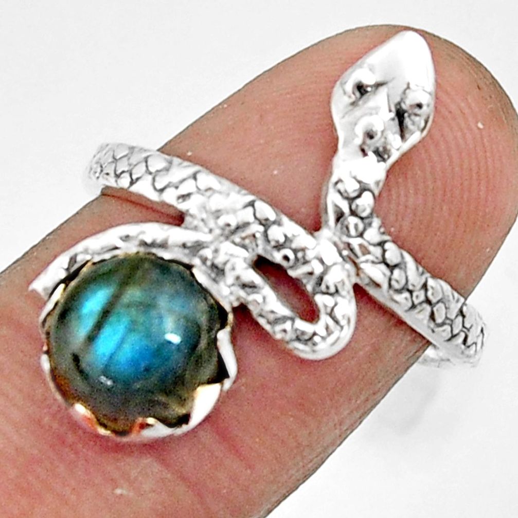 925 silver 3.02cts natural blue labradorite snake solitaire ring size 8 r22575