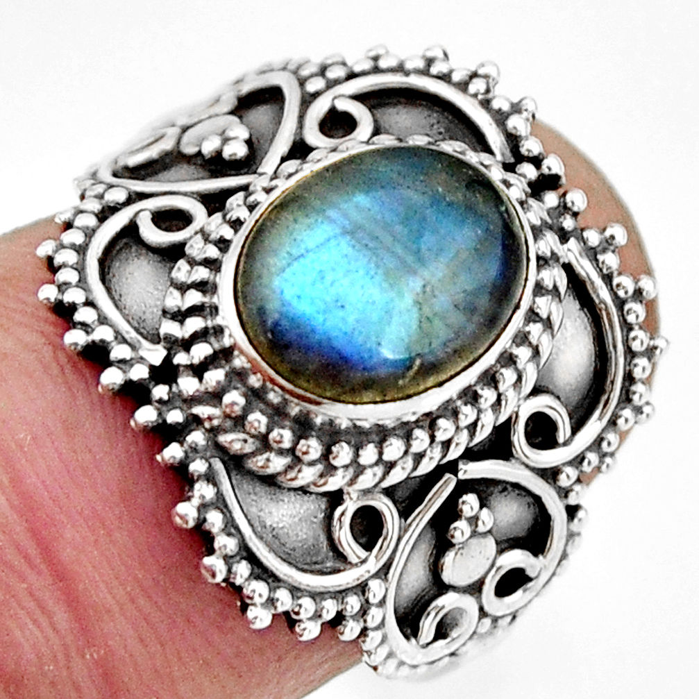 925 silver 3.13cts natural blue labradorite solitaire ring jewelry size 7 r26956