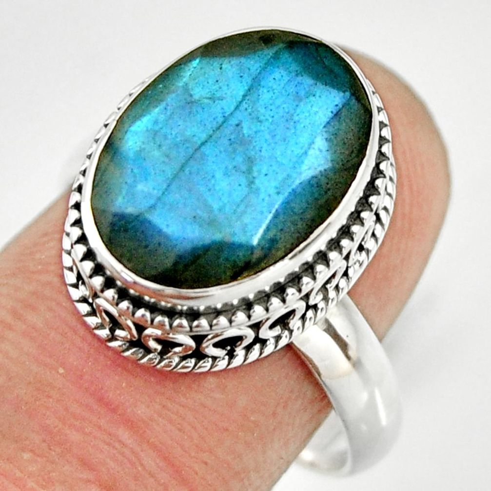 925 silver 6.48cts natural blue labradorite solitaire ring jewelry size 8 r26308