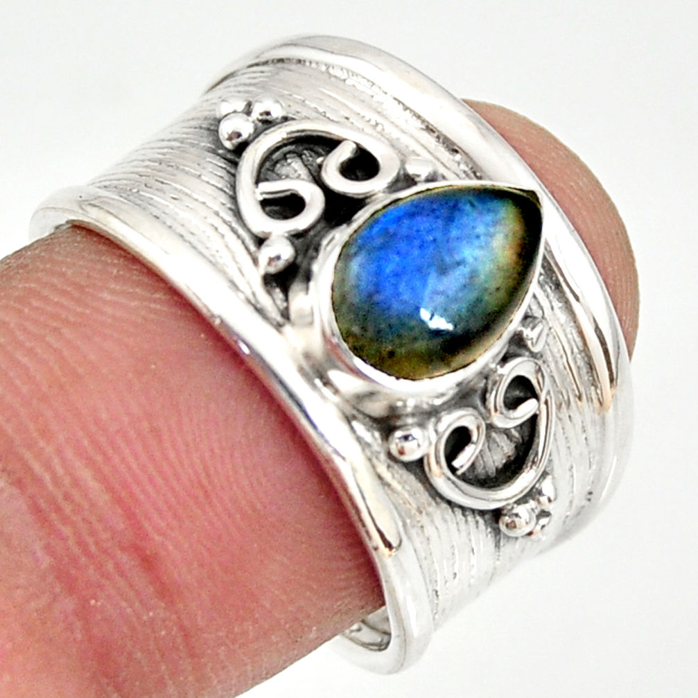 925 silver 2.12cts natural blue labradorite solitaire ring jewelry size 8 r34475
