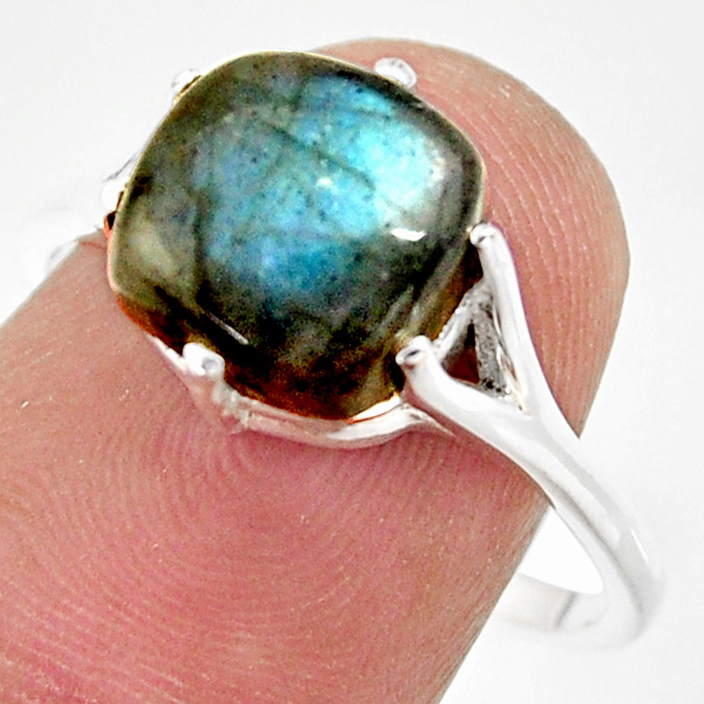 925 silver 3.98cts natural blue labradorite solitaire ring jewelry size 9 r35878