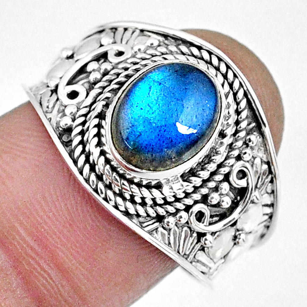 925 silver 3.01cts natural blue labradorite solitaire ring jewelry size 9 r57951