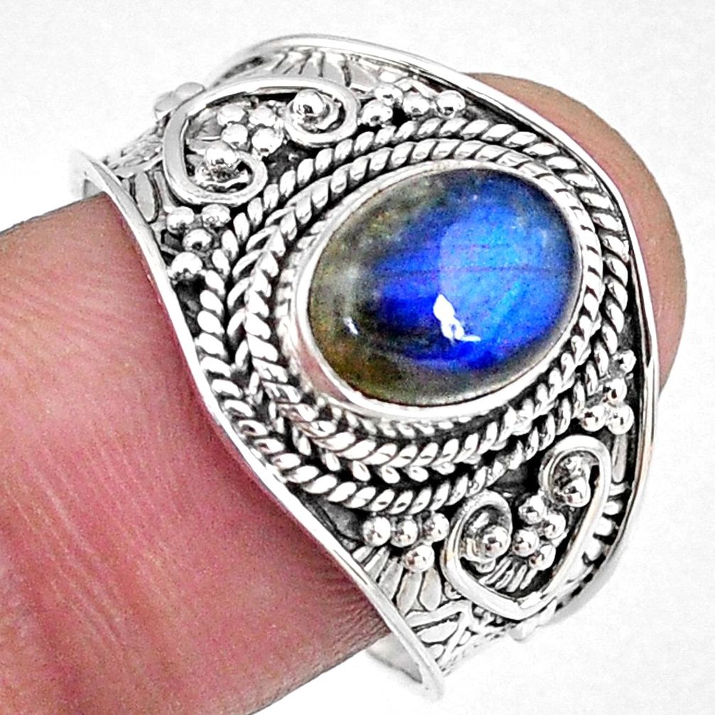 925 silver 3.43cts natural blue labradorite solitaire ring jewelry size 9 r58559