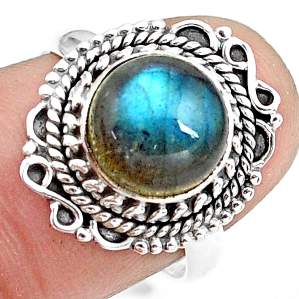 925 silver 4.84cts natural blue labradorite solitaire ring size 7.5 p78816