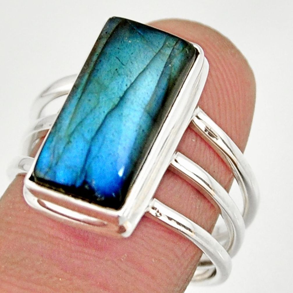 925 silver 6.83cts natural blue labradorite solitaire ring size 7.5 r27131