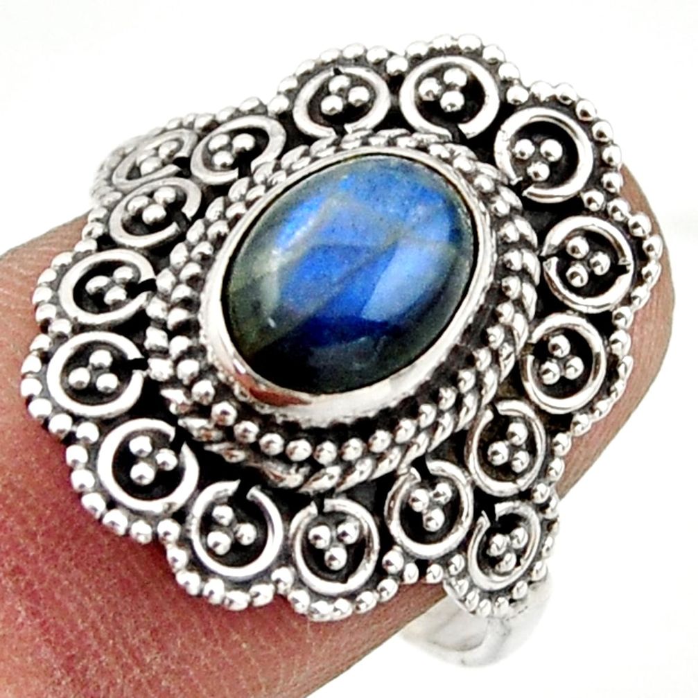 925 silver 3.25cts natural blue labradorite solitaire ring size 8.5 r41795