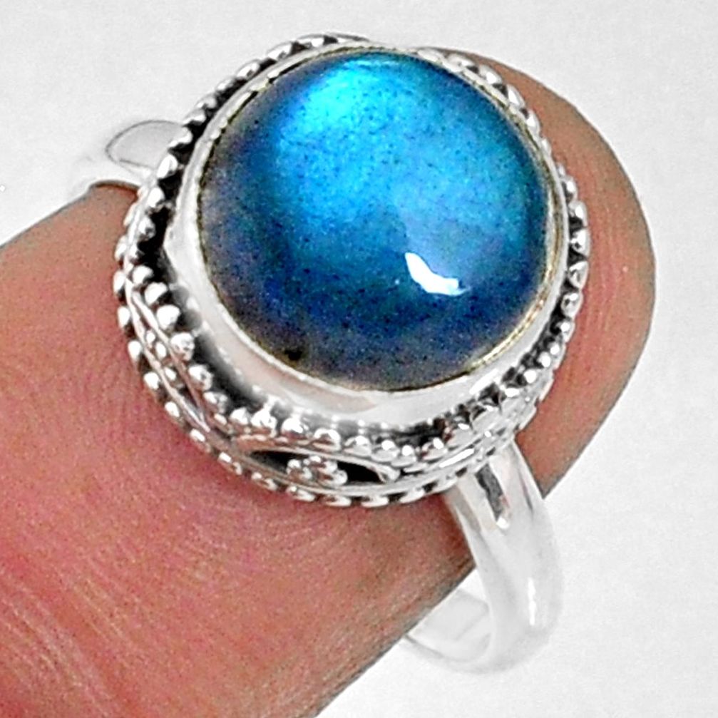 925 silver 5.87cts natural blue labradorite solitaire ring size 7.5 r66410