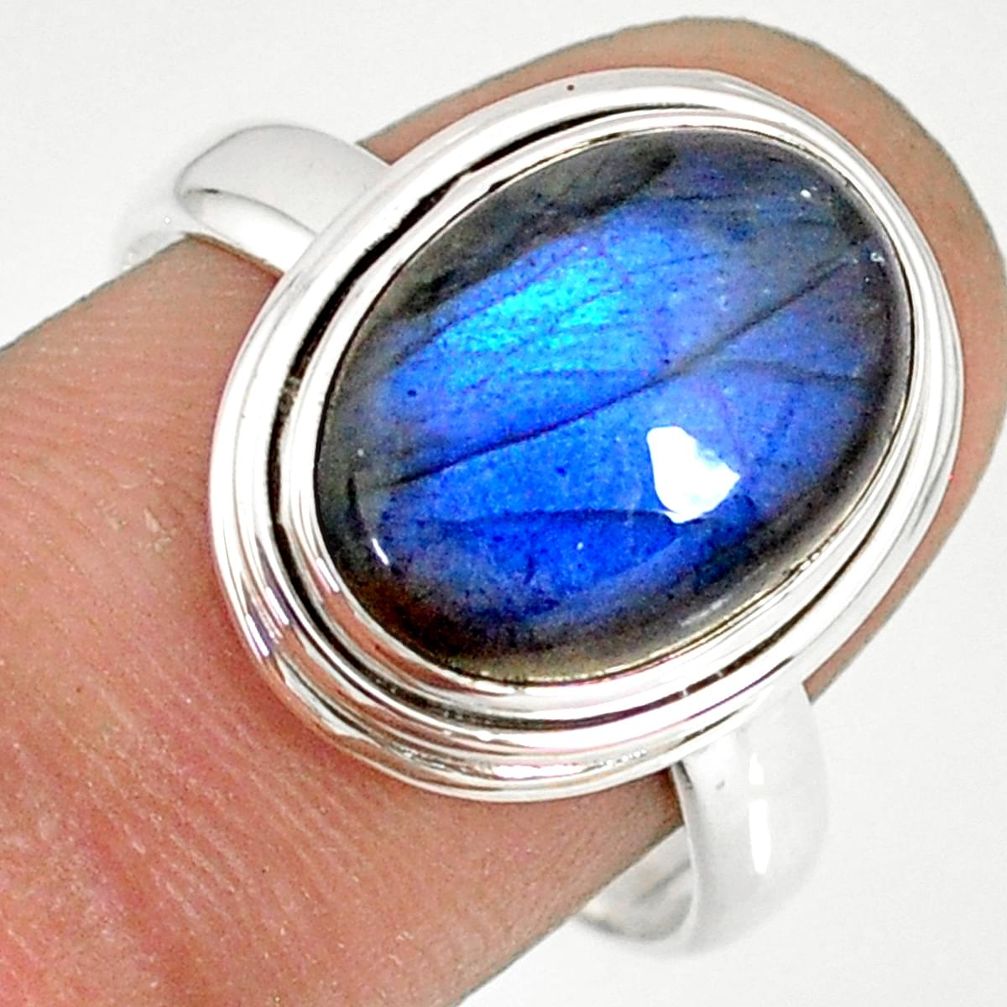 925 silver 6.02cts natural blue labradorite solitaire ring size 8.5 r77648