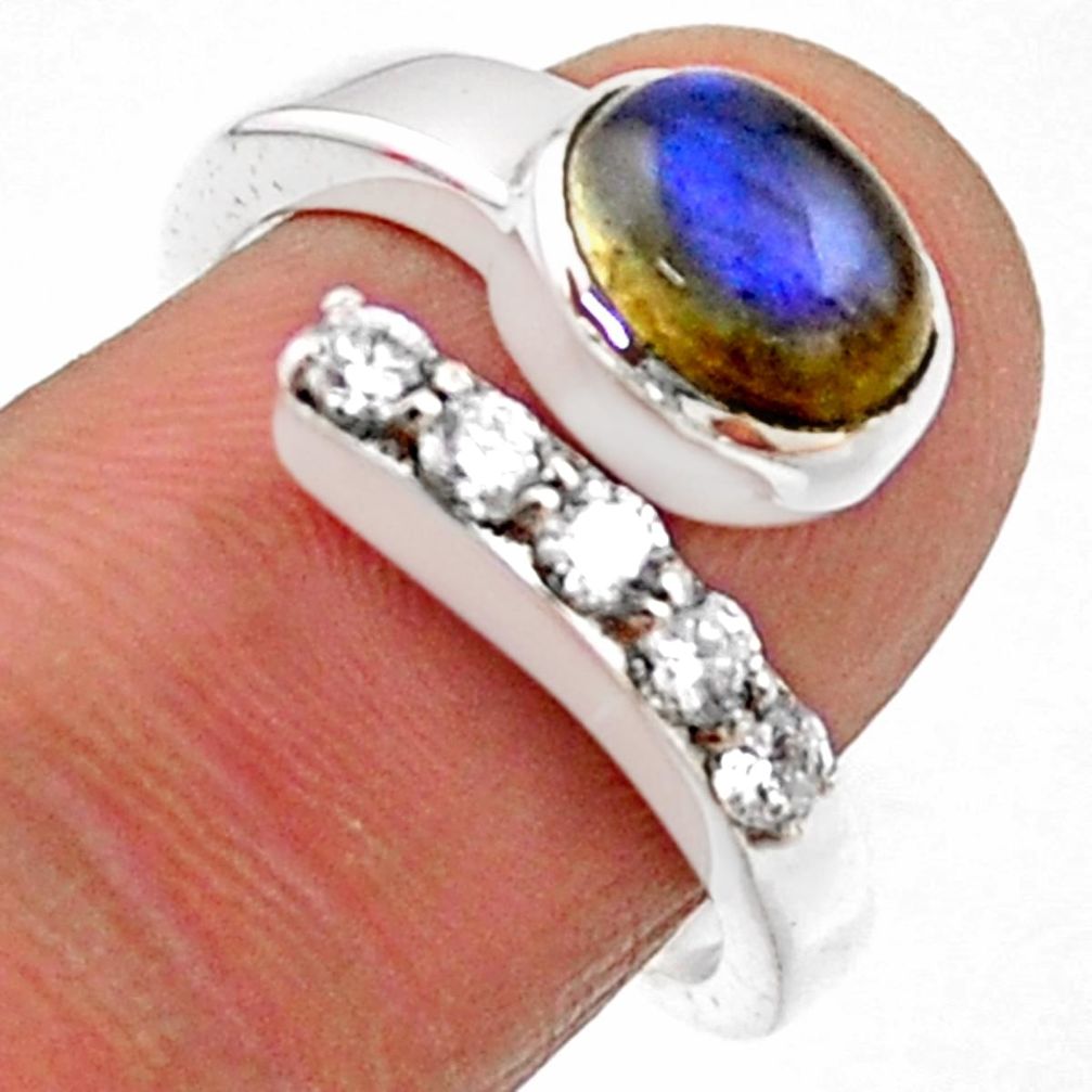 925 silver 3.91cts natural blue labradorite topaz adjustable ring size 7 r54574