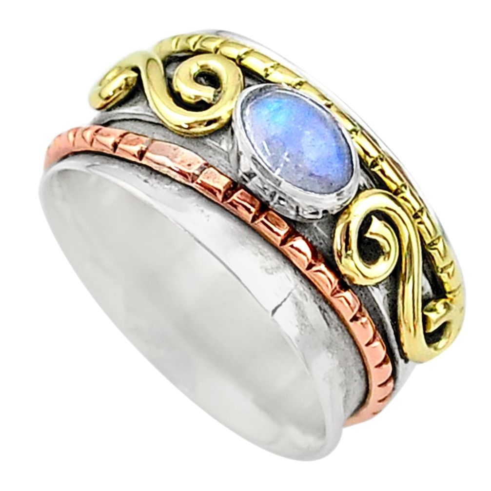 925 silver 0.88cts natural blue labradorite two tone spinner ring size 7 t12644