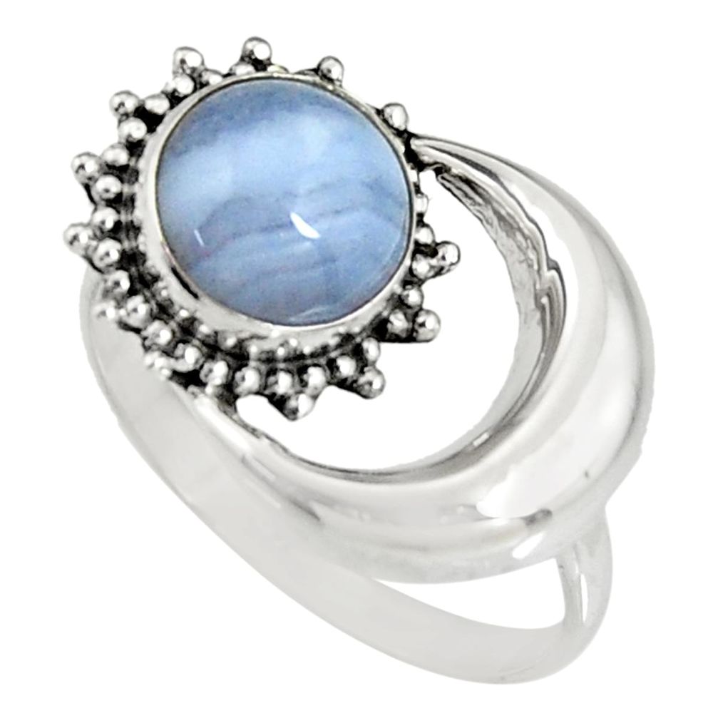 925 silver 3.29cts natural blue lace agate half moon ring jewelry size 7 r19544