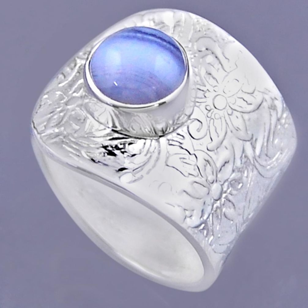 925 silver 3.14cts natural blue lace agate round adjustable ring size 8 r54879