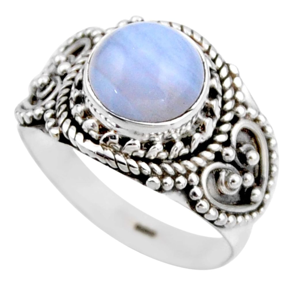 925 silver 3.02cts natural blue lace agate round solitaire ring size 6.5 r53472