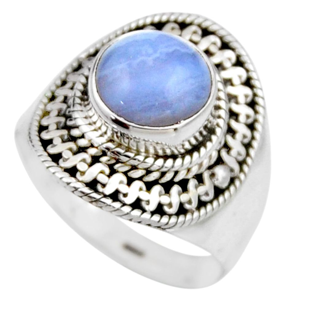 925 silver 3.01cts natural blue lace agate solitaire ring jewelry size 6 r53480
