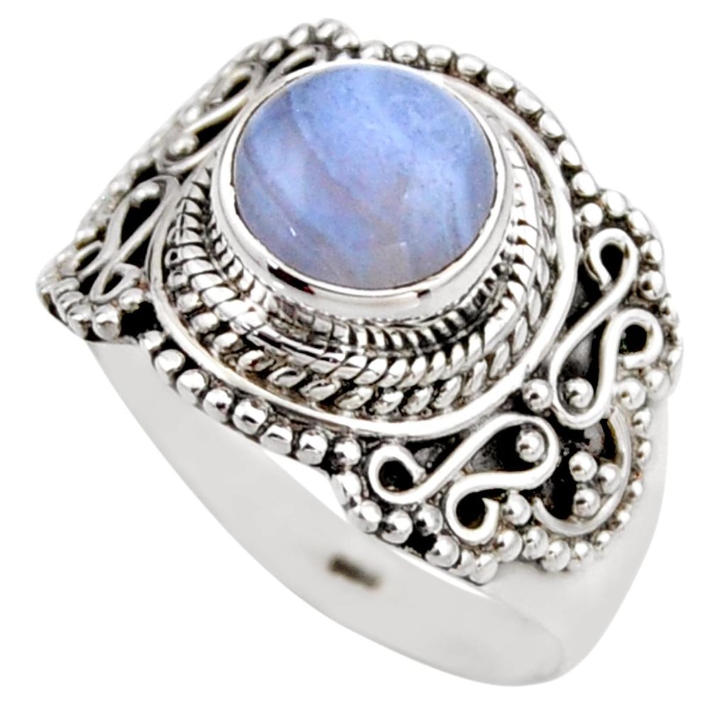 925 silver 3.28cts natural blue lace agate solitaire ring jewelry size 8 r53476