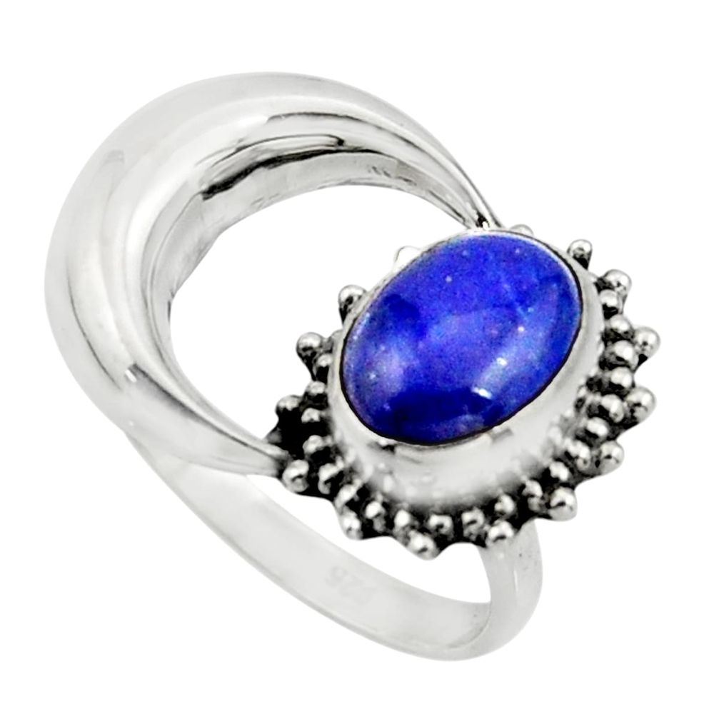 925 silver 3.26cts natural blue lapis lazuli oval half moon ring size 7 r26747