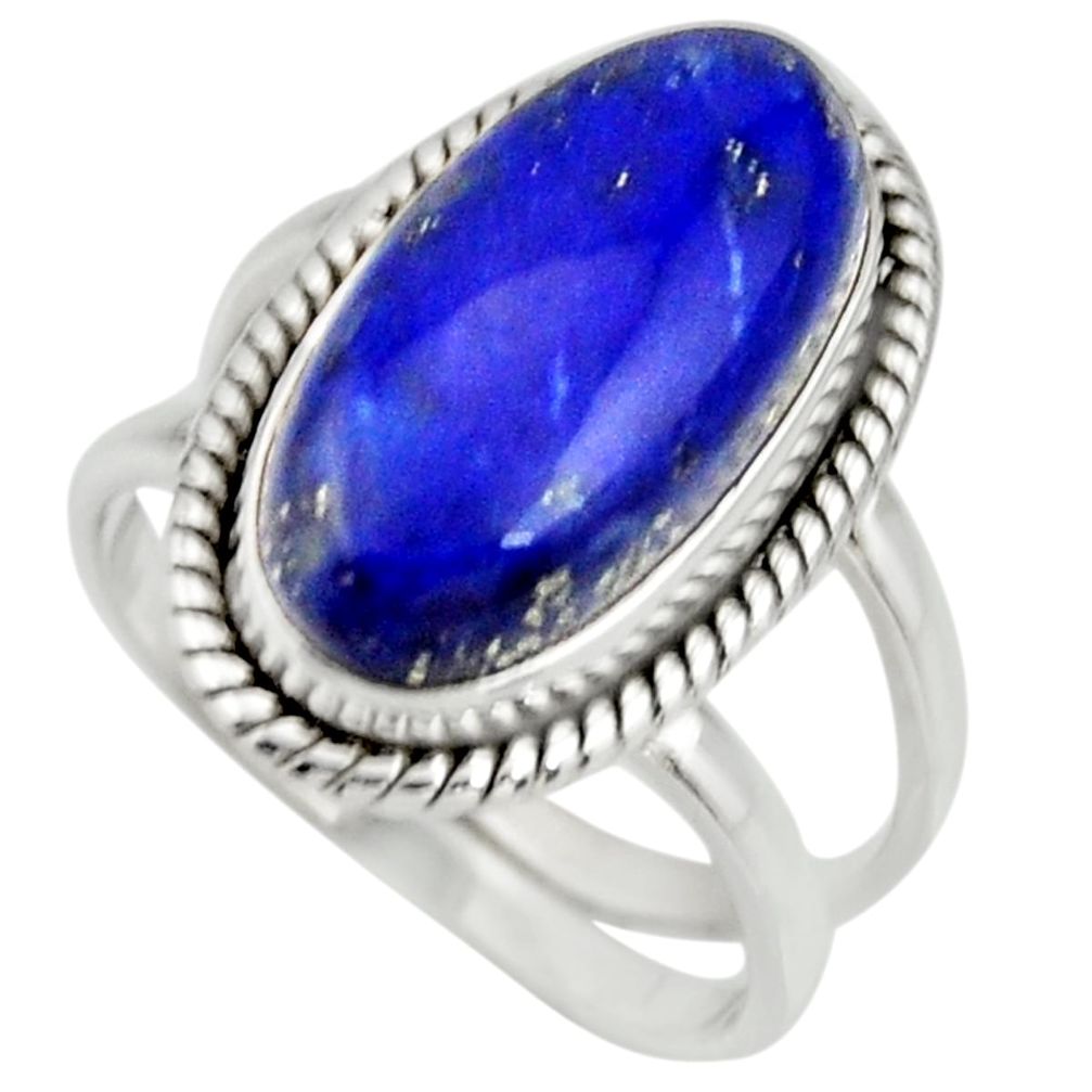 925 silver 6.57cts natural blue lapis lazuli oval solitaire ring size 7.5 r27144