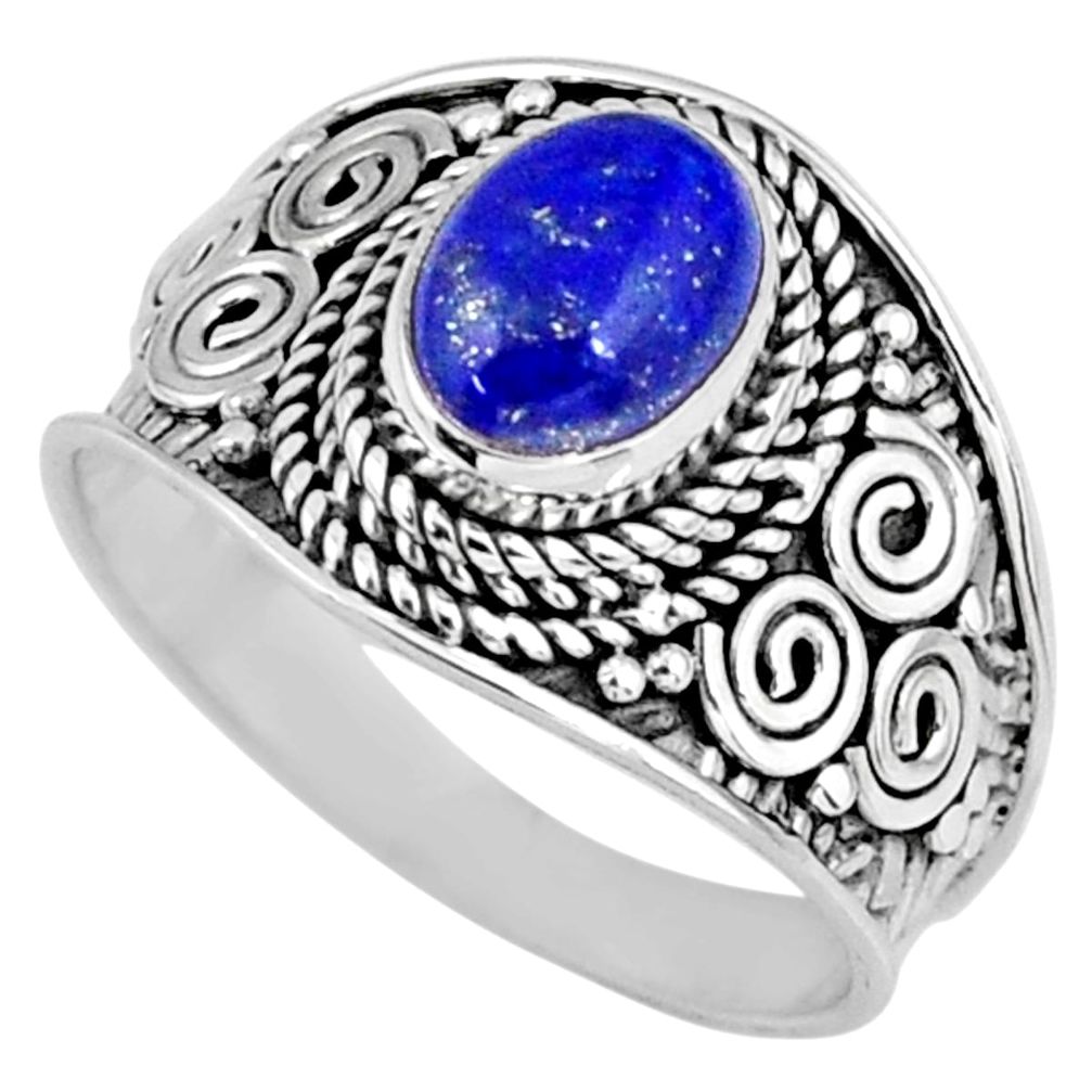 925 silver 2.05cts natural blue lapis lazuli oval solitaire ring size 7.5 r58604