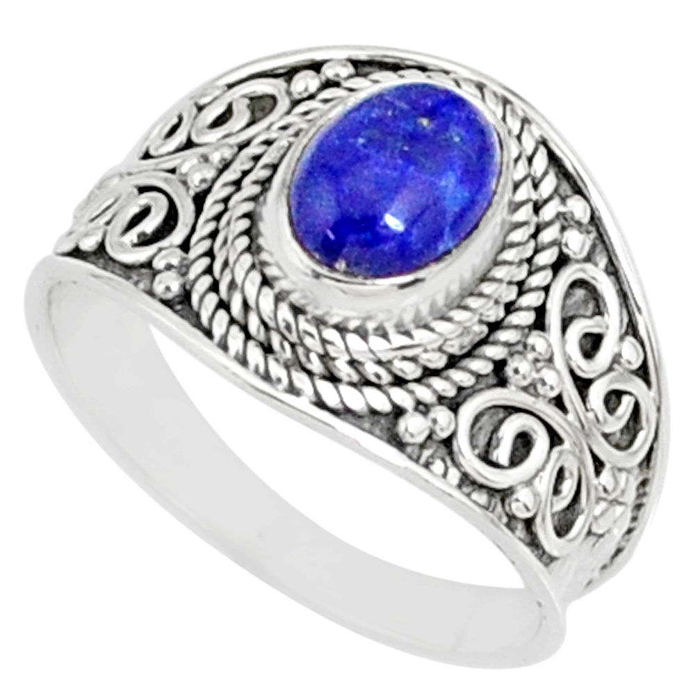 925 silver 2.01cts natural blue lapis lazuli oval solitaire ring size 7.5 r81437