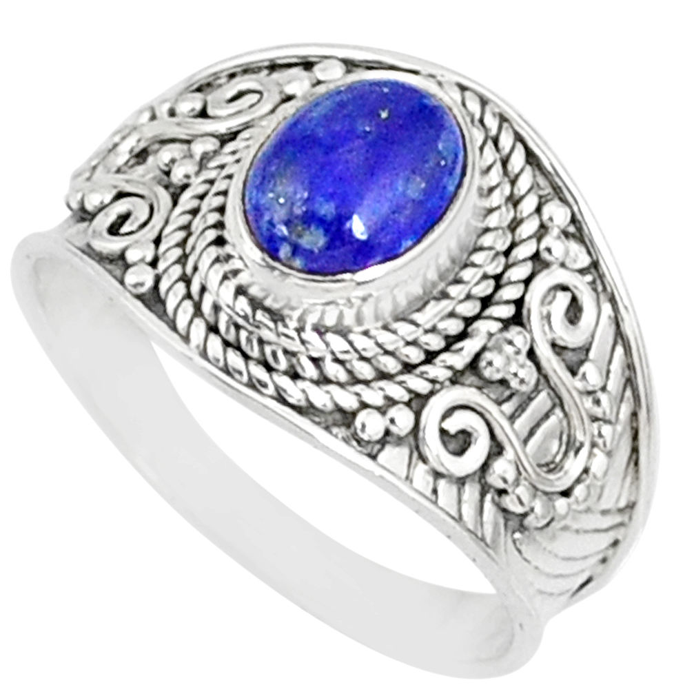 925 silver 2.01cts natural blue lapis lazuli oval solitaire ring size 8.5 r81440