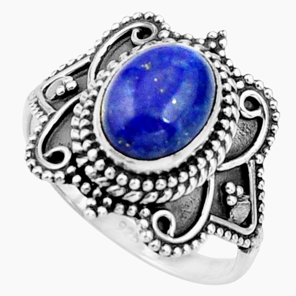 925 silver 3.01cts natural blue lapis lazuli oval solitaire ring size 7 r26792