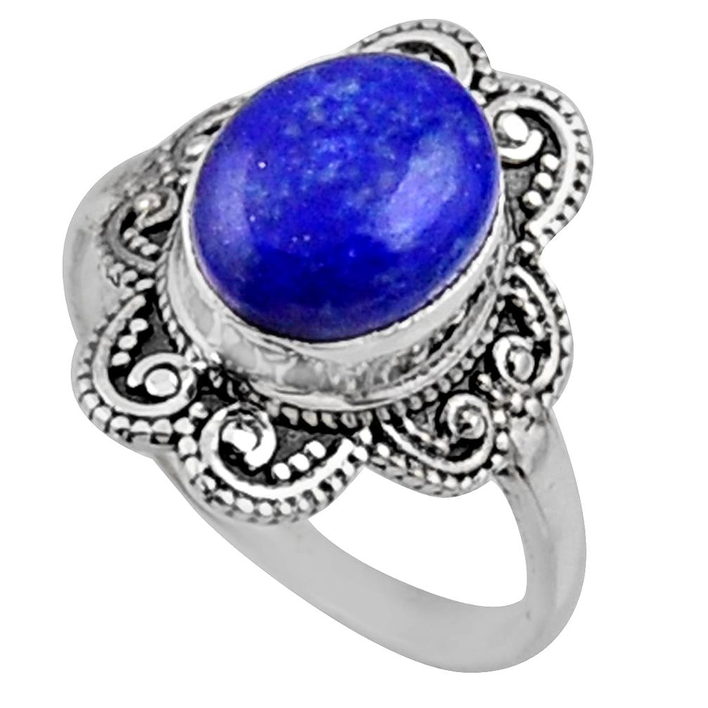 925 silver 4.22cts natural blue lapis lazuli oval solitaire ring size 7 r54495