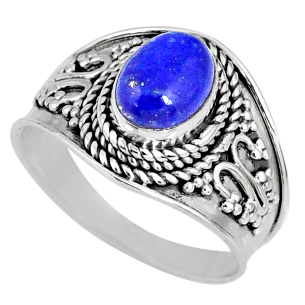 925 silver 1.96cts natural blue lapis lazuli oval solitaire ring size 7 r58639