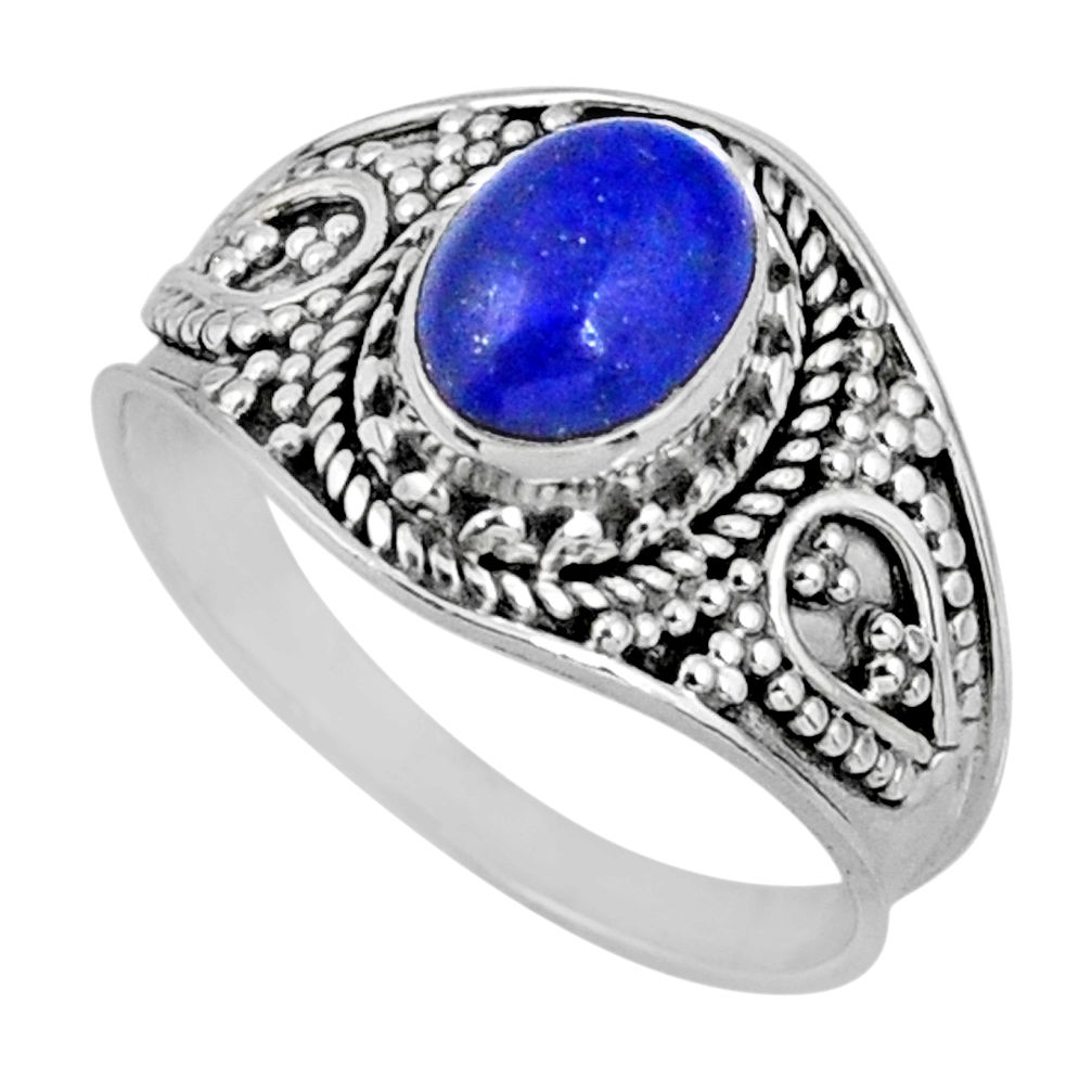 925 silver 1.96cts natural blue lapis lazuli oval solitaire ring size 8 r57976
