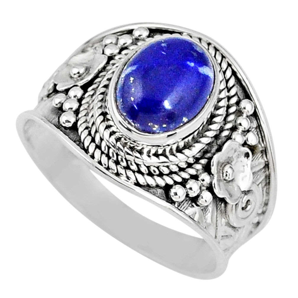 925 silver 3.22cts natural blue lapis lazuli oval solitaire ring size 8 r58259