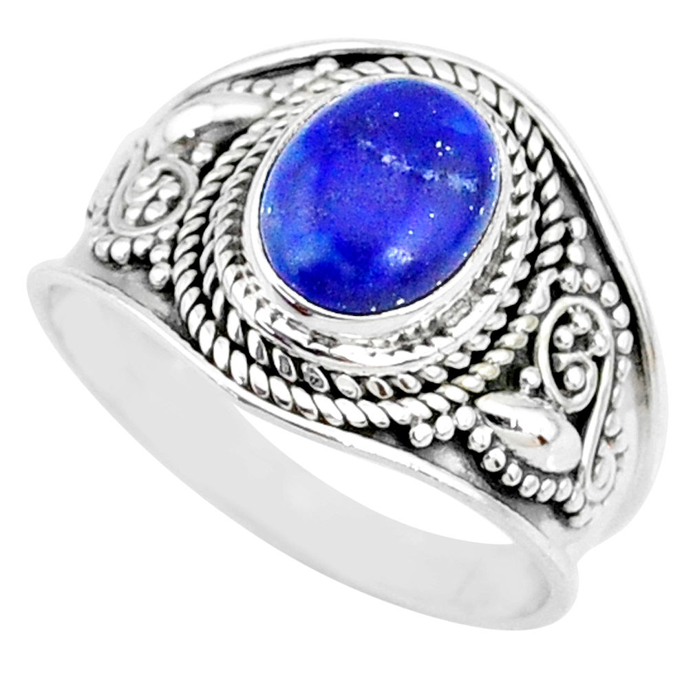 925 silver 3.02cts natural blue lapis lazuli oval solitaire ring size 8 r74687