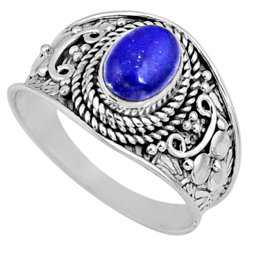 925 silver 2.08cts natural blue lapis lazuli oval solitaire ring size 9 r58607
