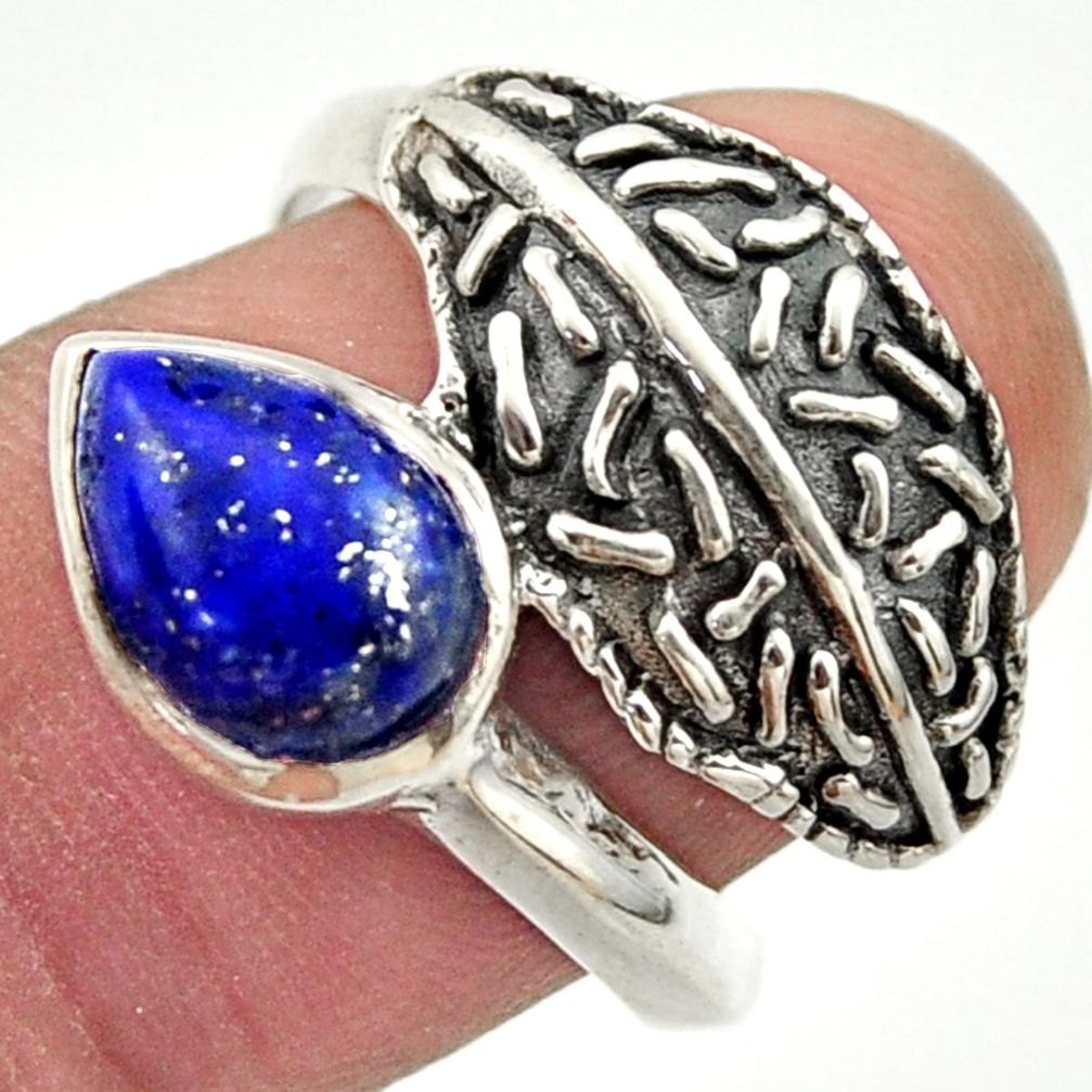 925 silver 2.43cts natural blue lapis lazuli pear solitaire ring size 8 r37094