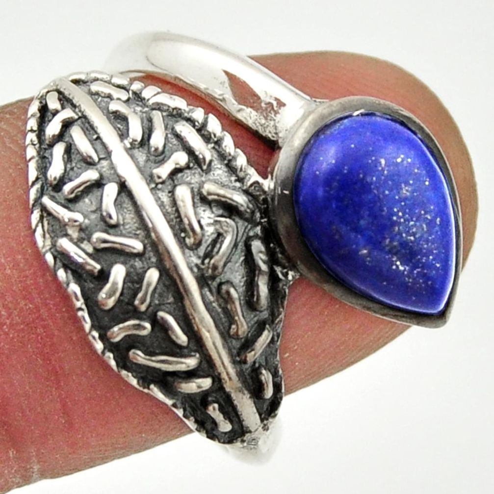 925 silver 2.51cts natural blue lapis lazuli pear solitaire ring size 8 r37098