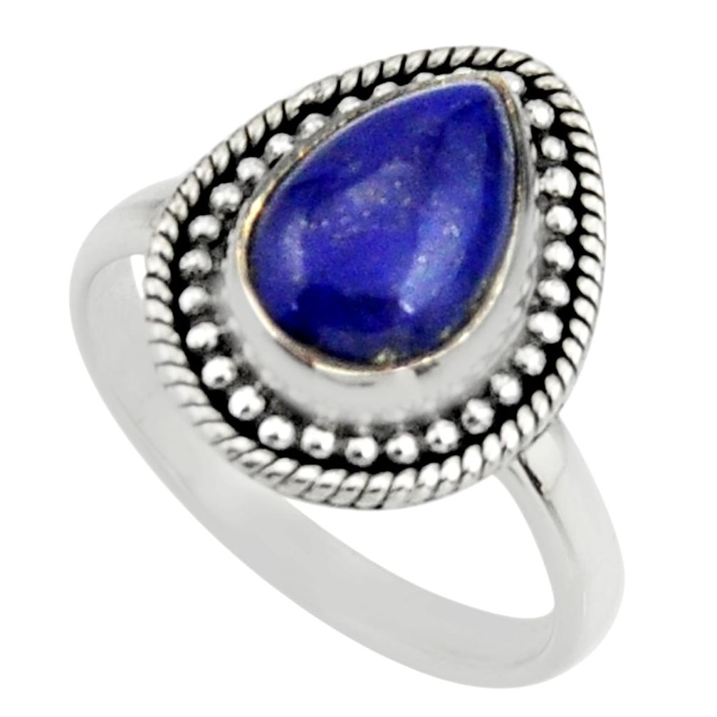 925 silver 4.21cts natural blue lapis lazuli pear solitaire ring size 9 r26608