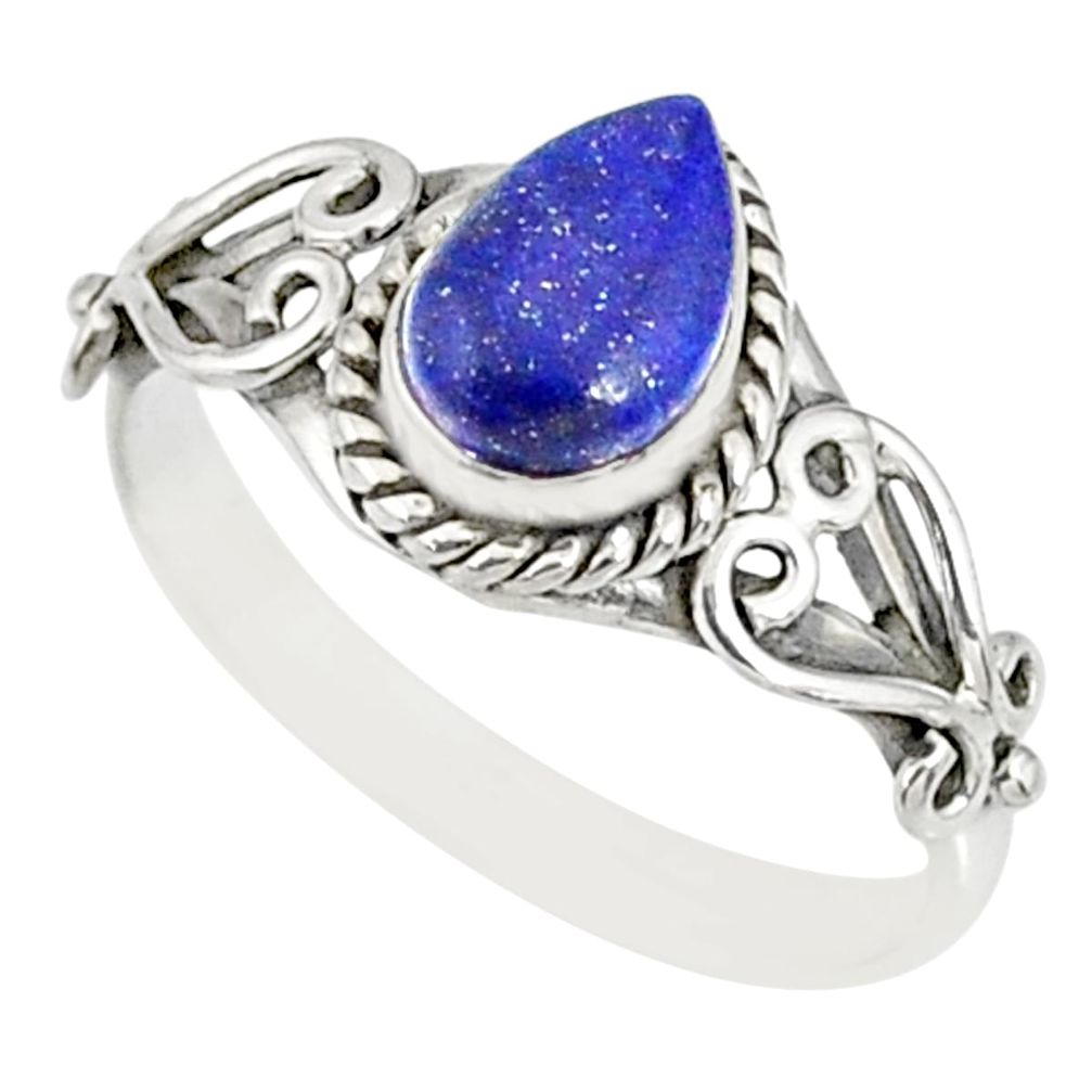 925 silver 2.17cts natural blue lapis lazuli pear solitaire ring size 9 r82514