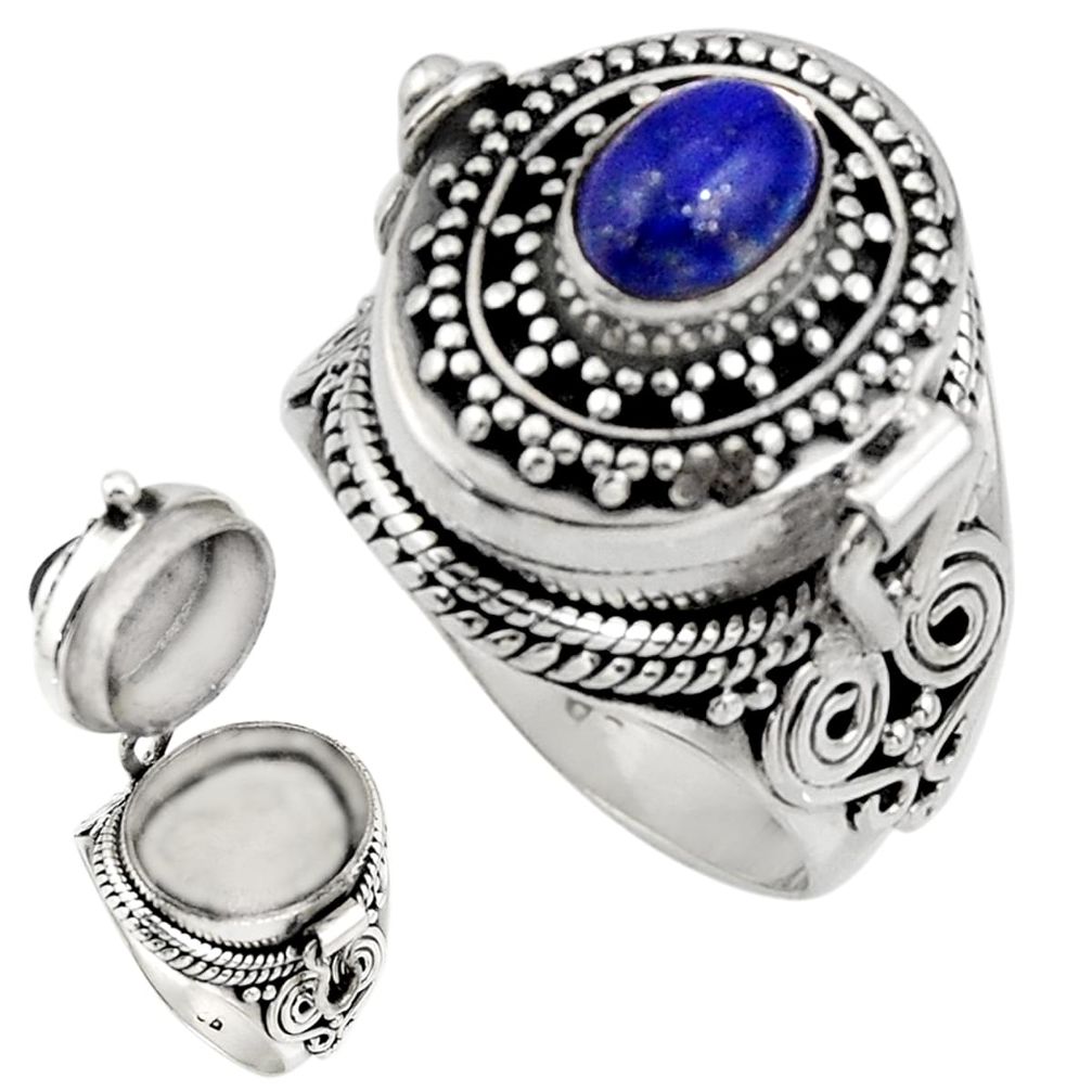 925 silver 1.48cts natural blue lapis lazuli poison box ring size 7 r30710