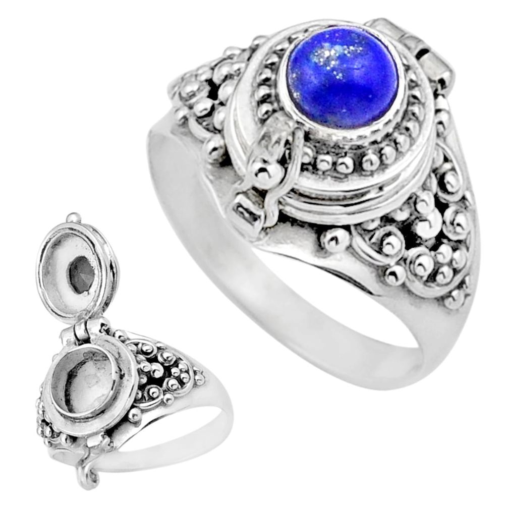 925 silver 1.08cts natural blue lapis lazuli poison box ring size 8.5 u9687