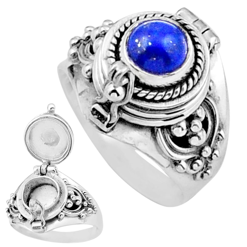 925 silver 1.12cts natural blue lapis lazuli round poison box ring size 9 u9684