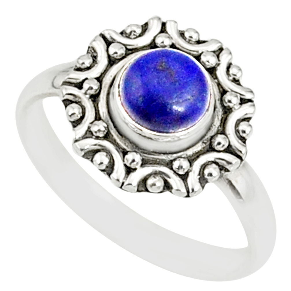 925 silver 1.11cts natural blue lapis lazuli round solitaire ring size 8 r82116