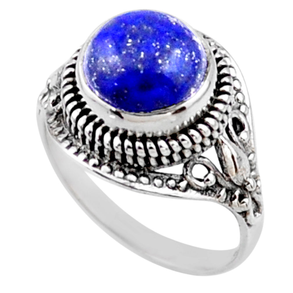 925 silver 5.93cts natural blue lapis lazuli round solitaire ring size 9 r54596