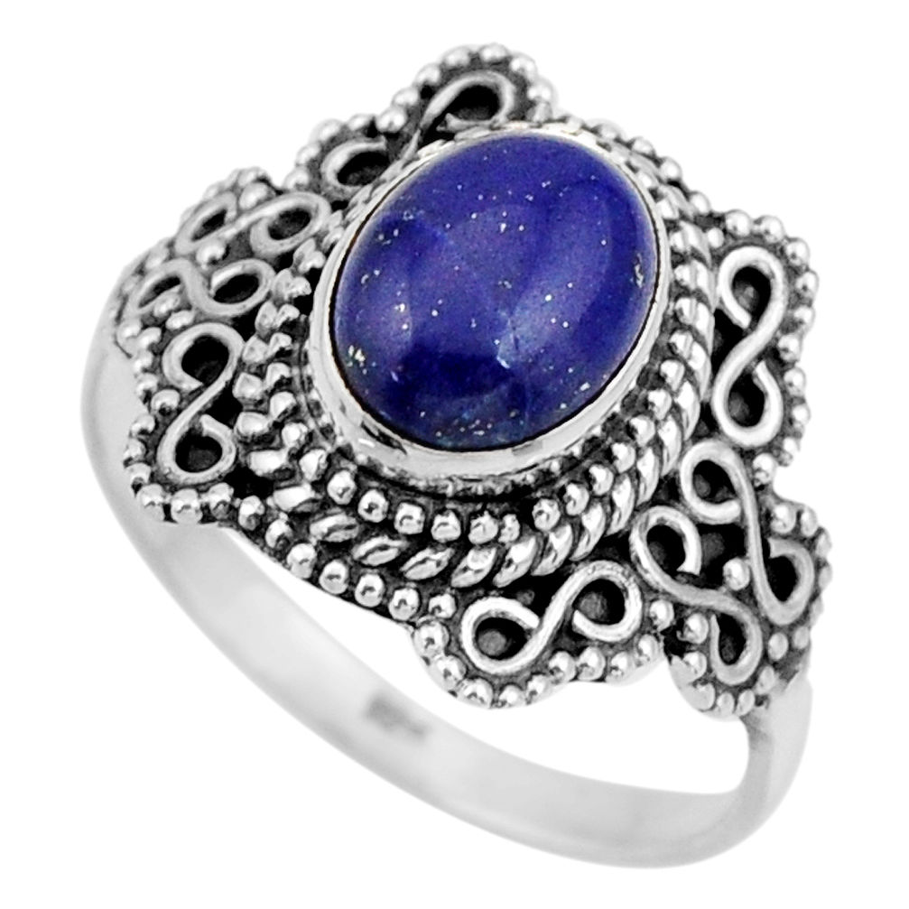 925 silver 3.01cts natural blue lapis lazuli solitaire ring size 8.5 r26985
