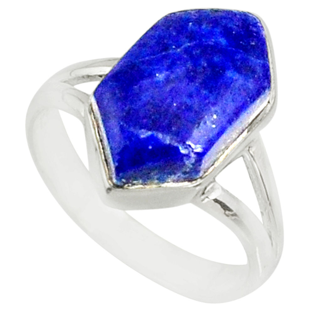 925 silver 5.84cts natural blue lapis lazuli solitaire ring size 6.5 r80155