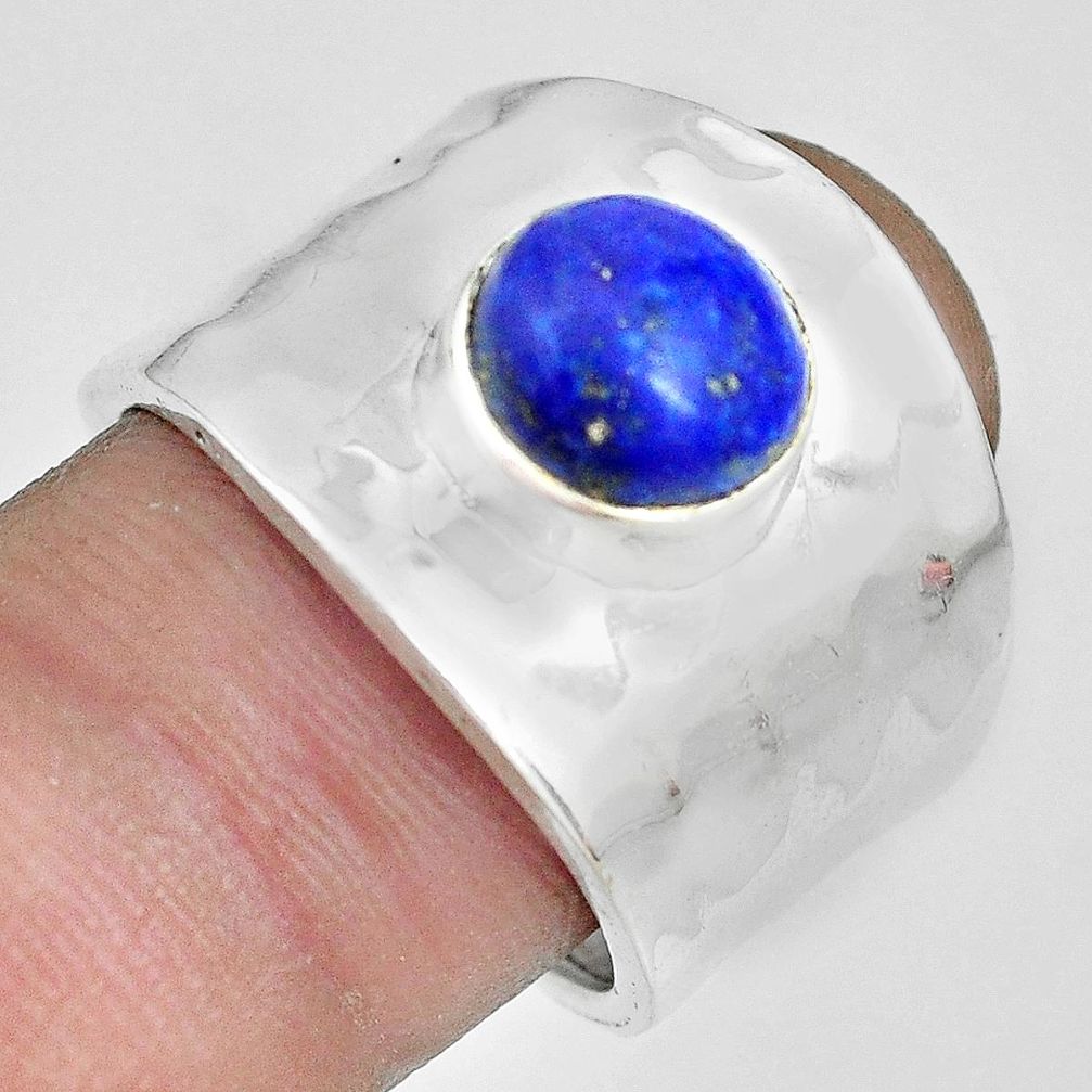 925 silver 3.96cts natural blue lapis lazuli solitaire ring size 8 p70104